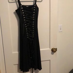 Black lace up dress with silver hardware